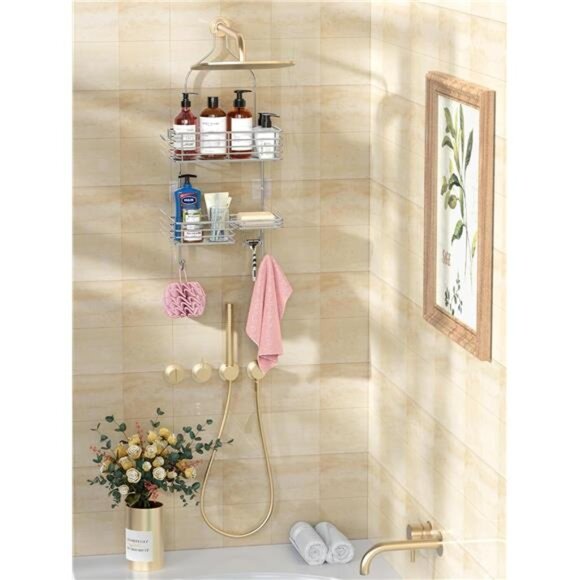 Hanging Shower Head Caddy, Rustproof Bathroom Shower Room Shelf - Picture 2 of 8